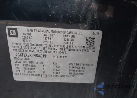 2015 GMC Terrain Slt-1 z USA, uszkodzony, nr VIN 2GKFLXEK9F6340191